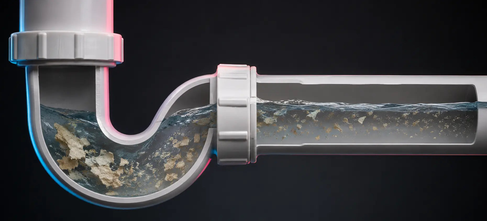 Bamboo toilet paper breaking apart into small fibres and flowing freely through a clear drain pipe without causing a blockage.