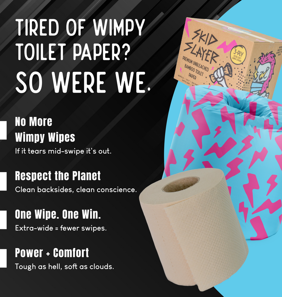 Close-up of Skid Slayer 3-ply bamboo toilet paper roll