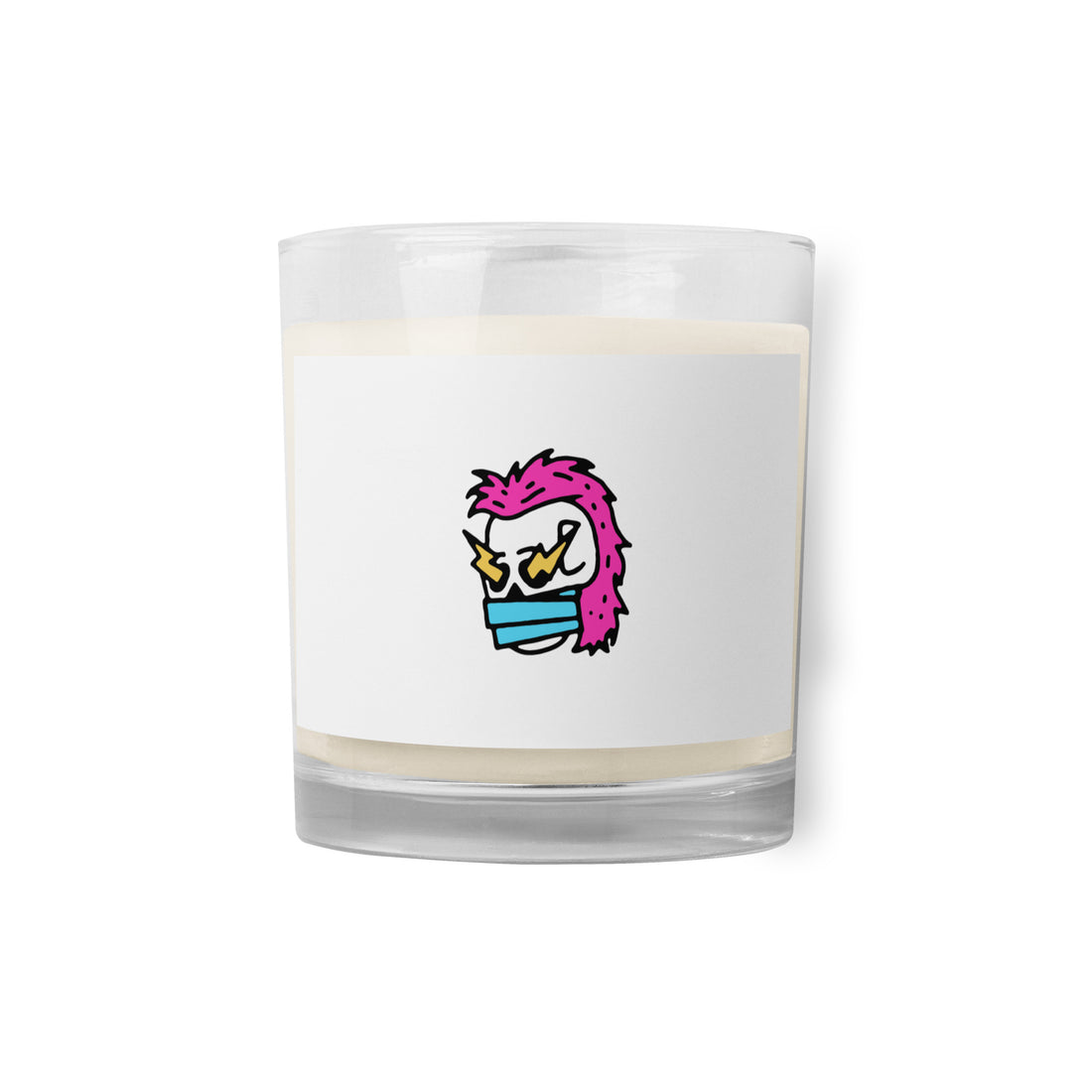 Glass jar soy wax candle from the Skid Slayer merch collection